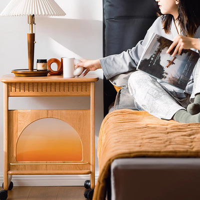 Contemporary Nordic Movable Square Wood End Table 1-Tier For Living Room