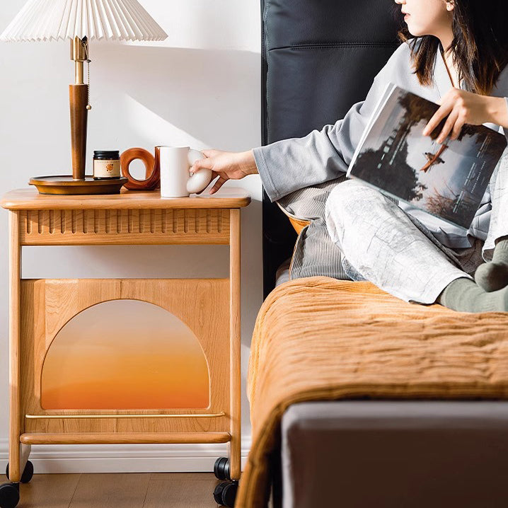 Contemporary Nordic Movable Square Wood End Table 1-Tier For Living Room