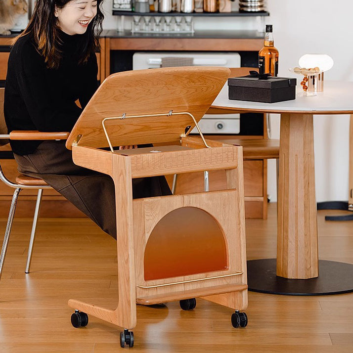 Contemporary Nordic Movable Square Wood End Table 1-Tier For Living Room