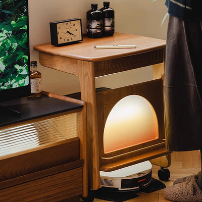Contemporary Nordic Movable Square Wood End Table 1-Tier For Living Room
