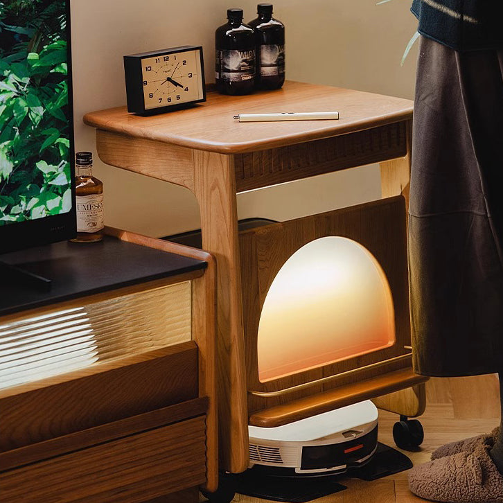 Contemporary Nordic Movable Square Wood End Table 1-Tier For Living Room