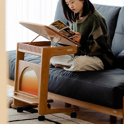 Contemporary Nordic Movable Square Wood End Table 1-Tier For Living Room