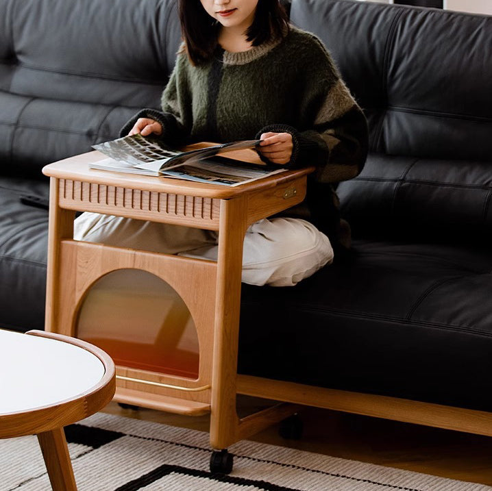 Contemporary Nordic Movable Square Wood End Table 1-Tier For Living Room