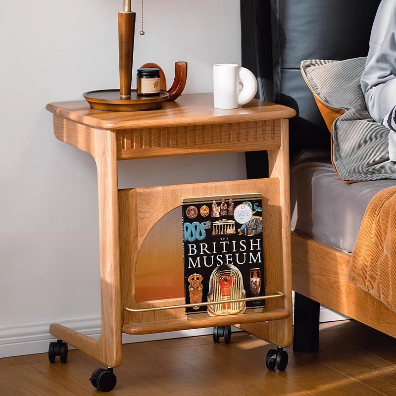 Contemporary Nordic Movable Square Wood End Table 1-Tier For Living Room