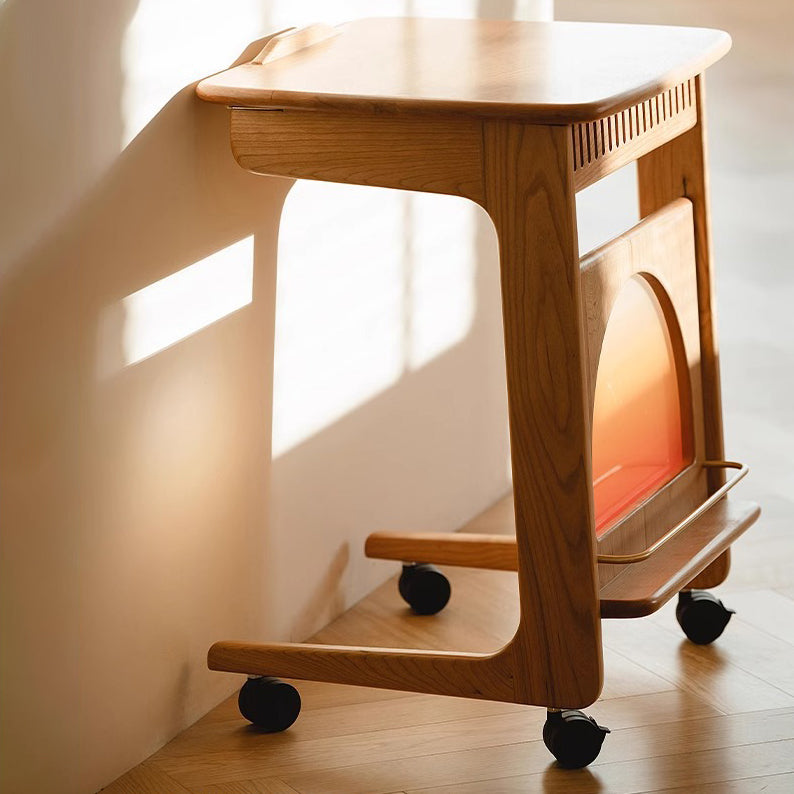 Contemporary Nordic Movable Square Wood End Table 1-Tier For Living Room