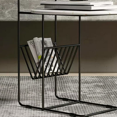 Modern Luxury Rock Slab Carbon Steel Frame Round End Table 1-Tier For Living Room