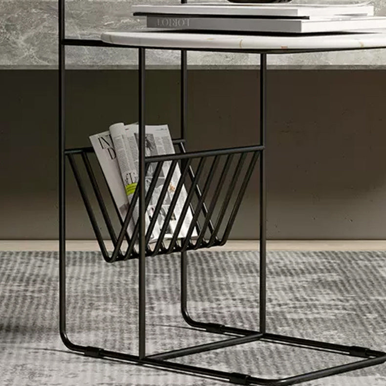 Modern Luxury Rock Slab Carbon Steel Frame Round End Table 1-Tier For Living Room