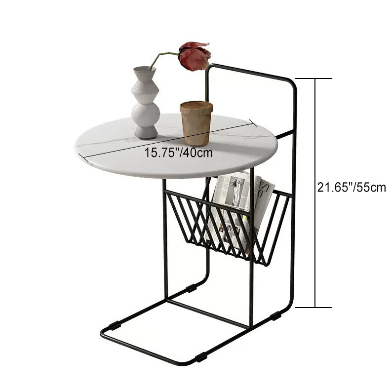 Modern Luxury Rock Slab Carbon Steel Frame Round End Table 1-Tier For Living Room