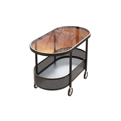 Modern Simplicity Oval Glass Top Iron Movable End Table 1-Tier Cabinet For Living Room