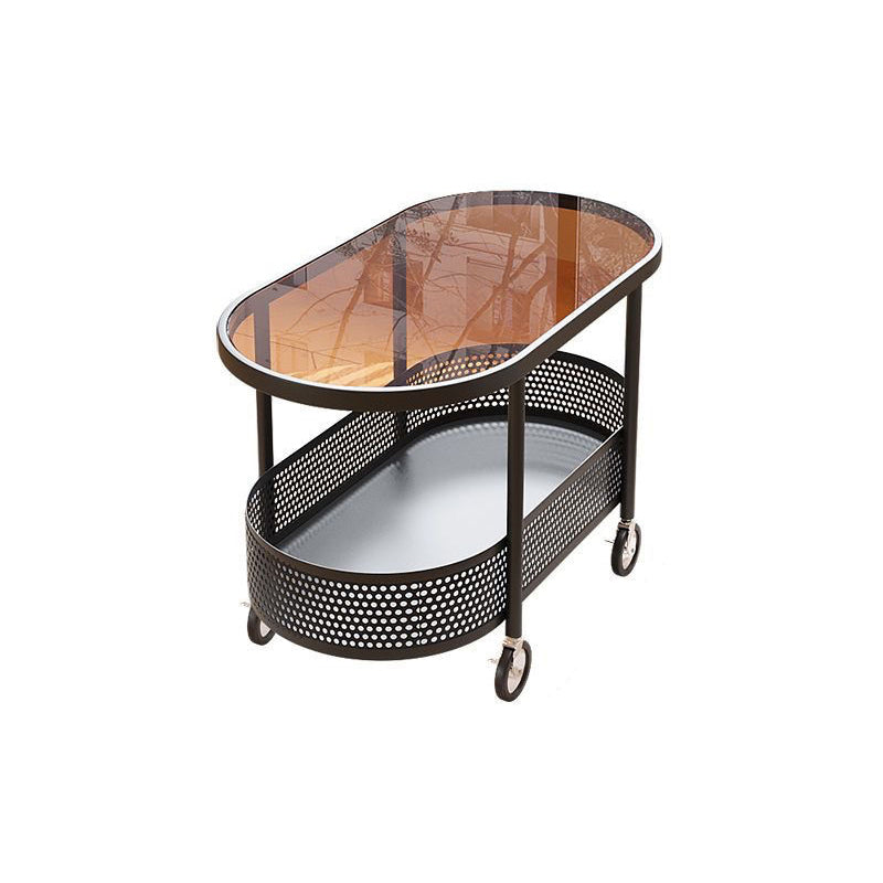 Modern Simplicity Oval Glass Top Iron Movable End Table 1-Tier Cabinet For Living Room