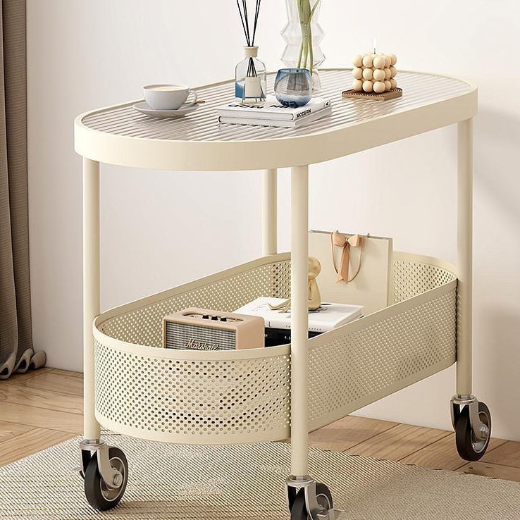 Modern Simplicity Oval Glass Top Iron Movable End Table 1-Tier Cabinet For Living Room