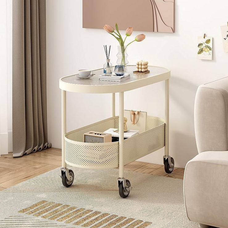 Modern Simplicity Oval Glass Top Iron Movable End Table 1-Tier Cabinet For Living Room