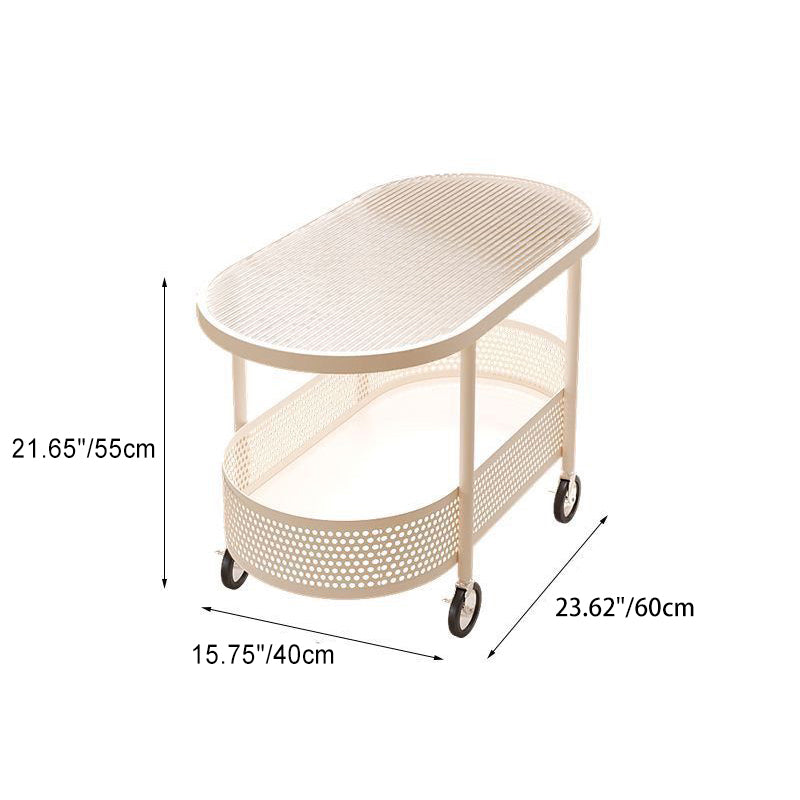 Modern Simplicity Oval Glass Top Iron Movable End Table 1-Tier Cabinet For Living Room
