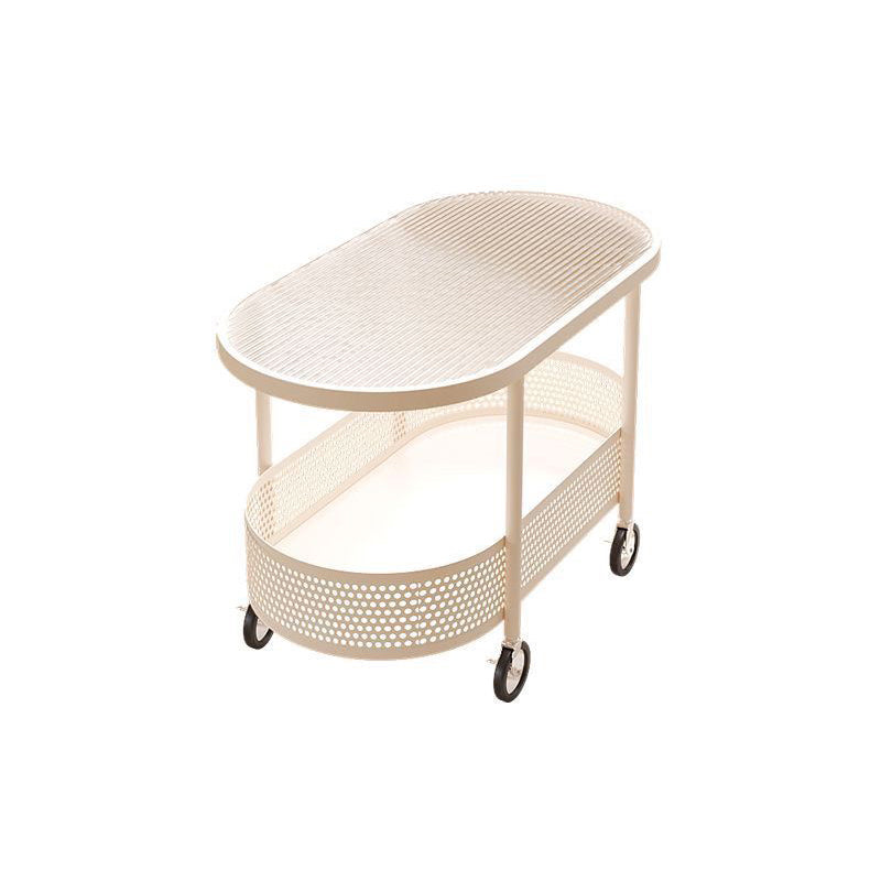 Modern Simplicity Oval Glass Top Iron Movable End Table 1-Tier Cabinet For Living Room