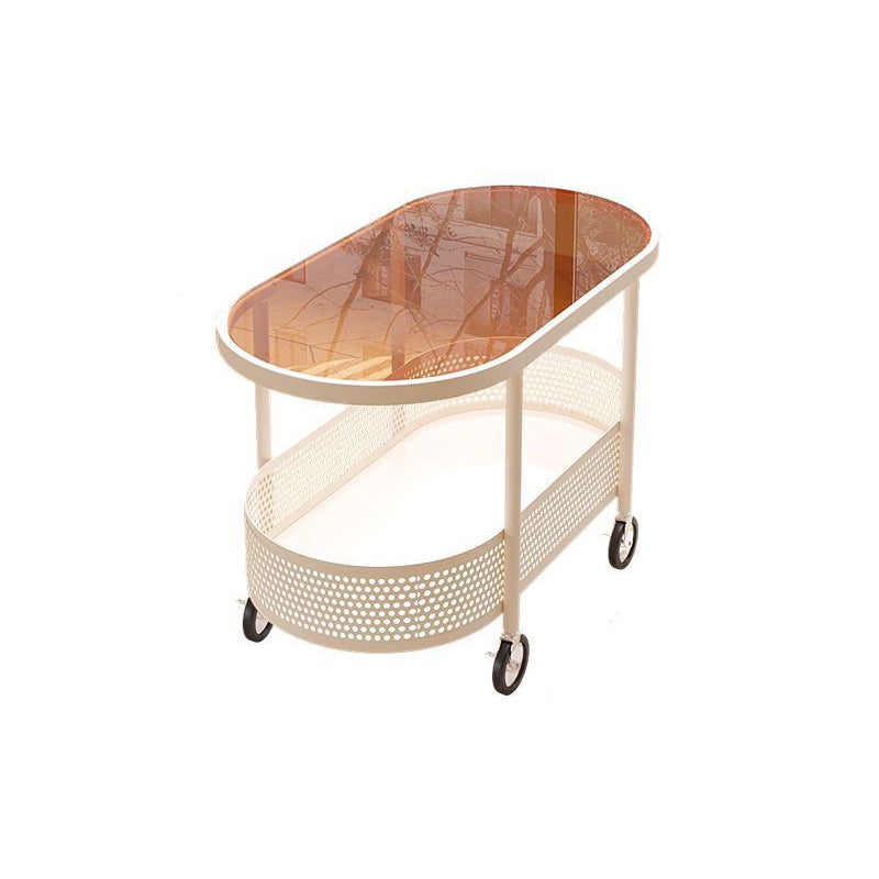 Modern Simplicity Oval Glass Top Iron Movable End Table 1-Tier Cabinet For Living Room