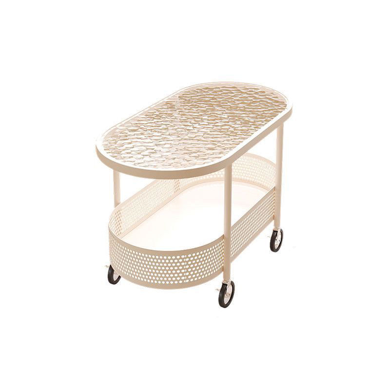 Modern Simplicity Oval Glass Top Iron Movable End Table 1-Tier Cabinet For Living Room
