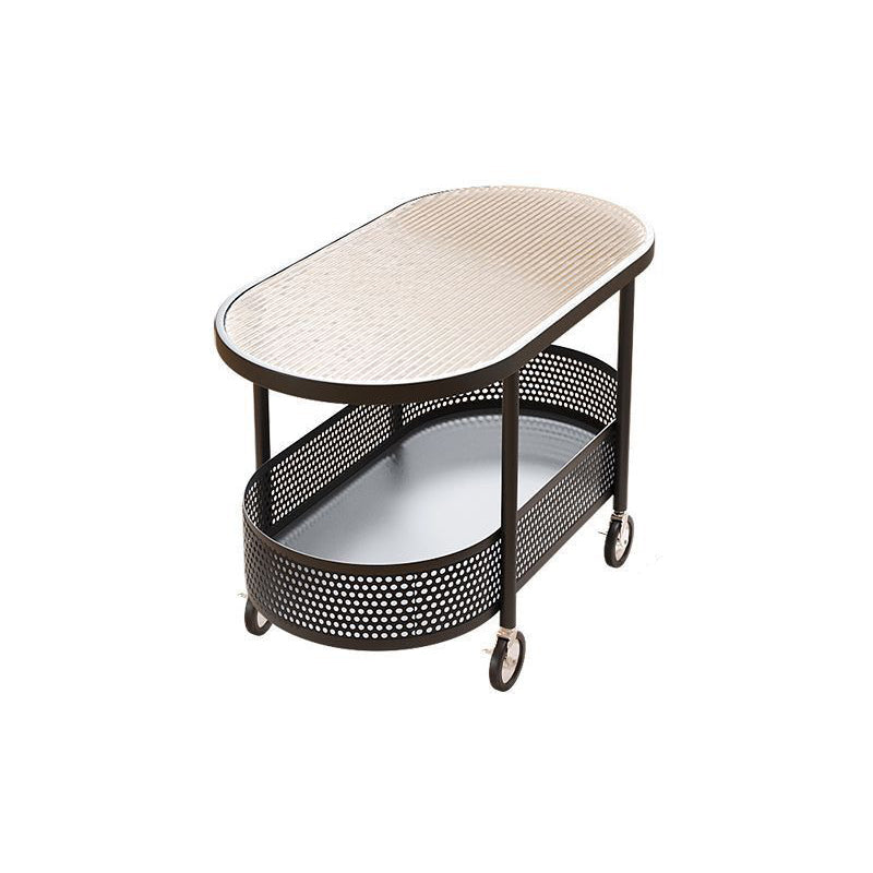 Modern Simplicity Oval Glass Top Iron Movable End Table 1-Tier Cabinet For Living Room