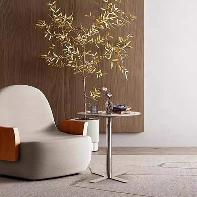 Table d'appoint moderne minimaliste en forme de dalle ronde avec base en acier inoxydable à 1 niveau pour salon 