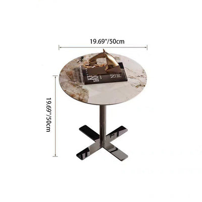Table d'appoint moderne minimaliste en forme de dalle ronde avec base en acier inoxydable à 1 niveau pour salon 