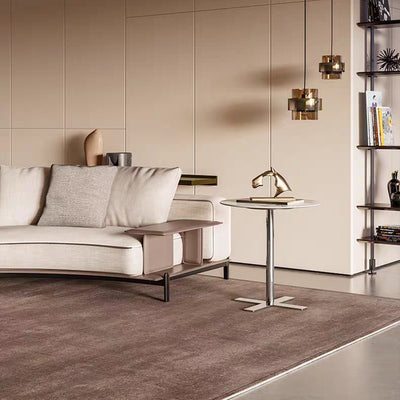 Table d'appoint moderne minimaliste en forme de dalle ronde avec base en acier inoxydable à 1 niveau pour salon 