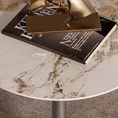 Table d'appoint moderne minimaliste en forme de dalle ronde avec base en acier inoxydable à 1 niveau pour salon 