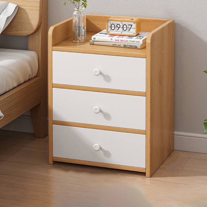 Mesita de noche rectangular minimalista moderna de MDF con cerradura y 3 cajones para dormitorio 