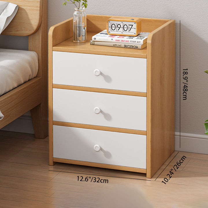 Mesita de noche rectangular minimalista moderna de MDF con cerradura y 3 cajones para dormitorio 