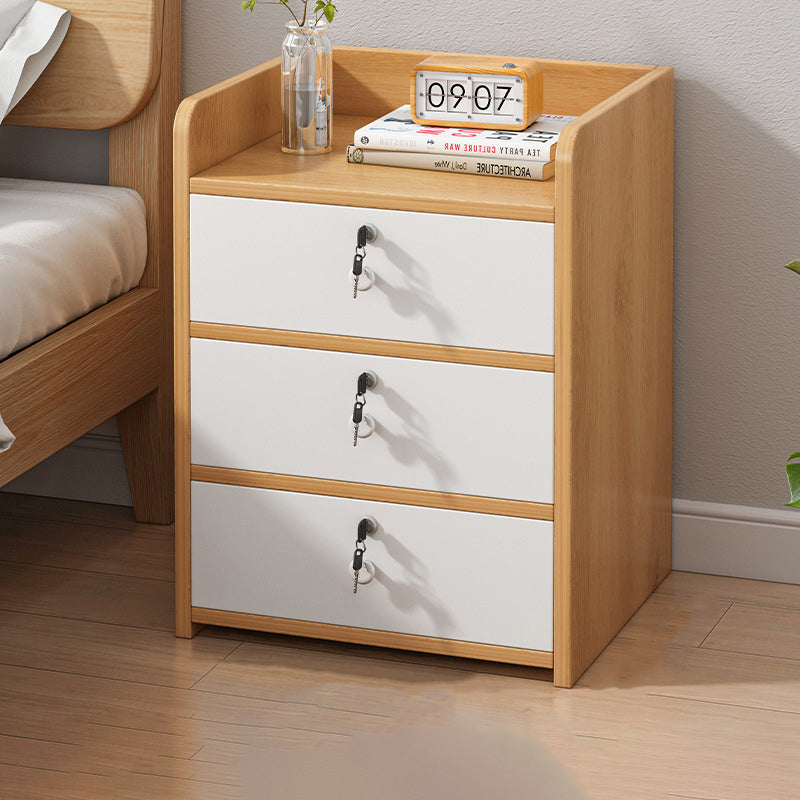 Mesita de noche rectangular minimalista moderna de MDF con cerradura y 3 cajones para dormitorio 
