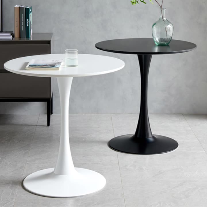 Mesa de centro redonda minimalista moderna con base de acero al carbono para sala de estar 