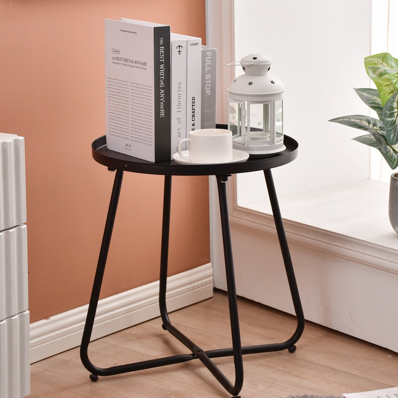 Mesa de café de aleación de aluminio con base en forma de X y bandeja redonda minimalista moderna para sala de estar 