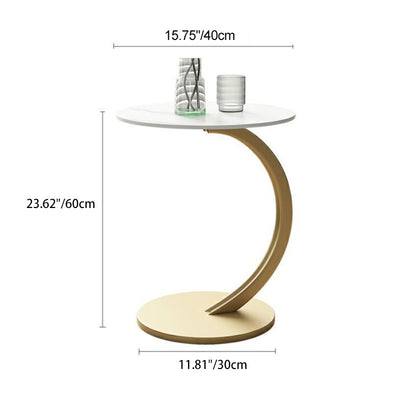 Table d'appoint moderne minimaliste en forme de C avec plateau rond en panneau de densité et fer à 1 niveau pour le salon 