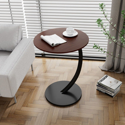 Table d'appoint moderne minimaliste en forme de C avec plateau rond en panneau de densité et fer à 1 niveau pour le salon 