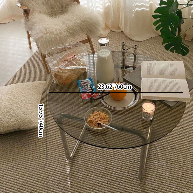 Mesa de café contemporánea escandinava redonda de vidrio y acero inoxidable de 1 nivel para sala de estar 