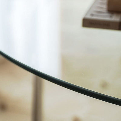 Mesa de café contemporánea escandinava redonda de vidrio y acero inoxidable de 1 nivel para sala de estar 