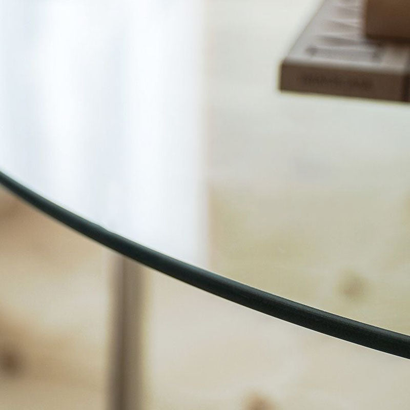 Mesa de café contemporánea escandinava redonda de vidrio y acero inoxidable de 1 nivel para sala de estar 