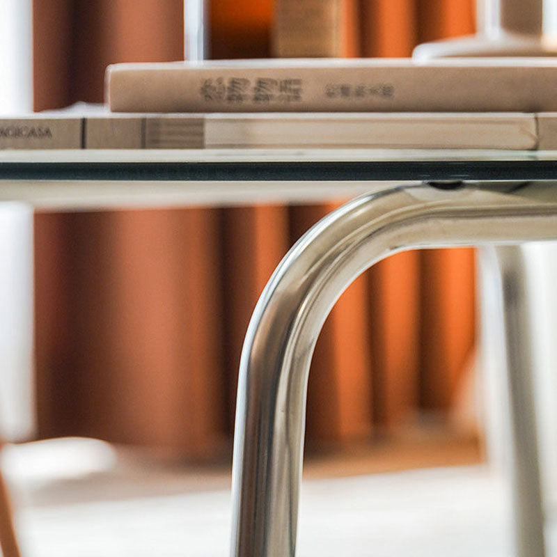 Mesa de café contemporánea escandinava redonda de vidrio y acero inoxidable de 1 nivel para sala de estar 