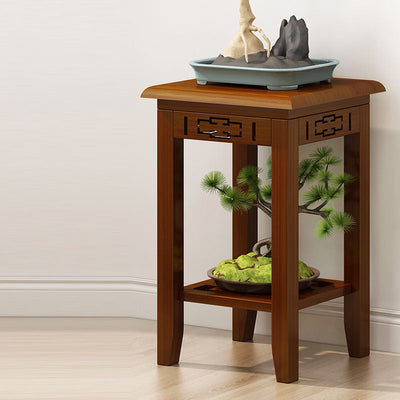 Table d'appoint rectangulaire chinoise traditionnelle en bois massif sculpté 1/2 niveau pour salon 
