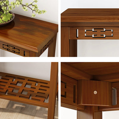 Table d'appoint rectangulaire chinoise traditionnelle en bois massif sculpté 1/2 niveau pour salon 