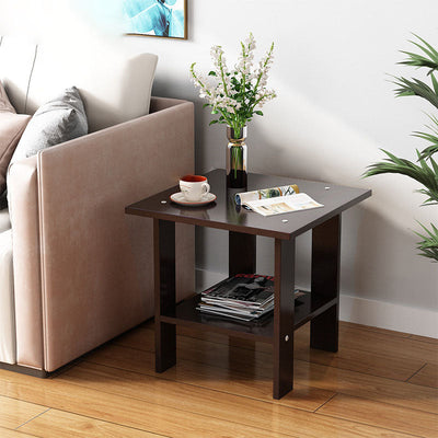 Table d'appoint rectangulaire minimaliste moderne en bois massif avec faux panneau à 2 niveaux pour salon 