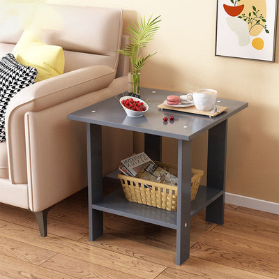 Table d'appoint rectangulaire minimaliste moderne en bois massif avec faux panneau à 2 niveaux pour salon 