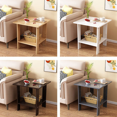 Table d'appoint rectangulaire minimaliste moderne en bois massif avec faux panneau à 2 niveaux pour salon 