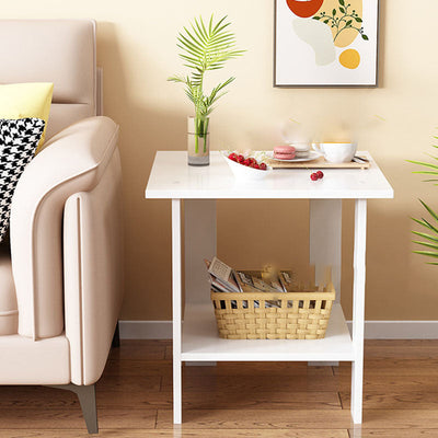 Table d'appoint rectangulaire minimaliste moderne en bois massif avec faux panneau à 2 niveaux pour salon 