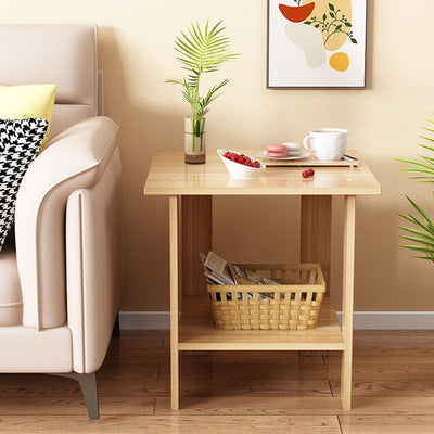 Table d'appoint rectangulaire minimaliste moderne en bois massif avec faux panneau à 2 niveaux pour salon 