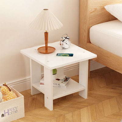 Table d'appoint rectangulaire minimaliste moderne en bois massif avec faux panneau à 2 niveaux pour salon 