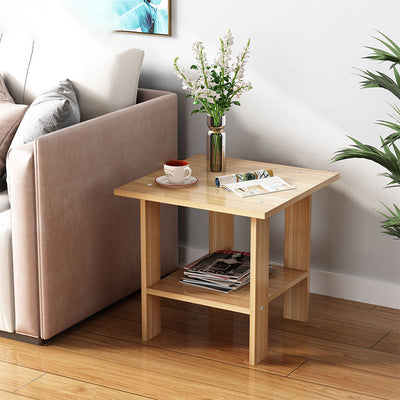 Table d'appoint rectangulaire minimaliste moderne en bois massif avec faux panneau à 2 niveaux pour salon 