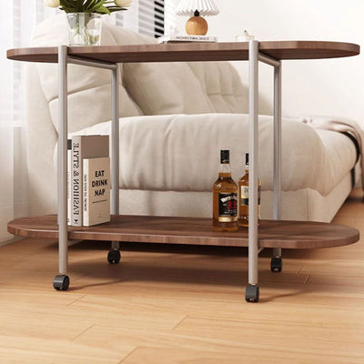 Table d'appoint ovale minimaliste moderne en bois massif et acier inoxydable à 2 niveaux pour salon 