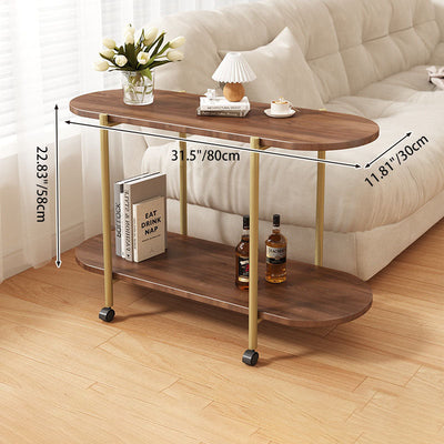 Table d'appoint ovale minimaliste moderne en bois massif et acier inoxydable à 2 niveaux pour salon 