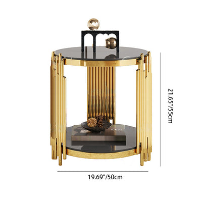 Mesa de café cilíndrica redonda contemporánea escandinava de vidrio con nota de acero inoxidable de 2 niveles para sala de estar 