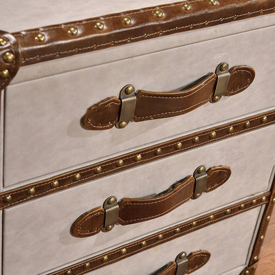 Zeitgenössischer industrieller Stil rechteckiger Leder-Metall-Beistelltisch mit 3 Schubladen für das Wohnzimmer 
