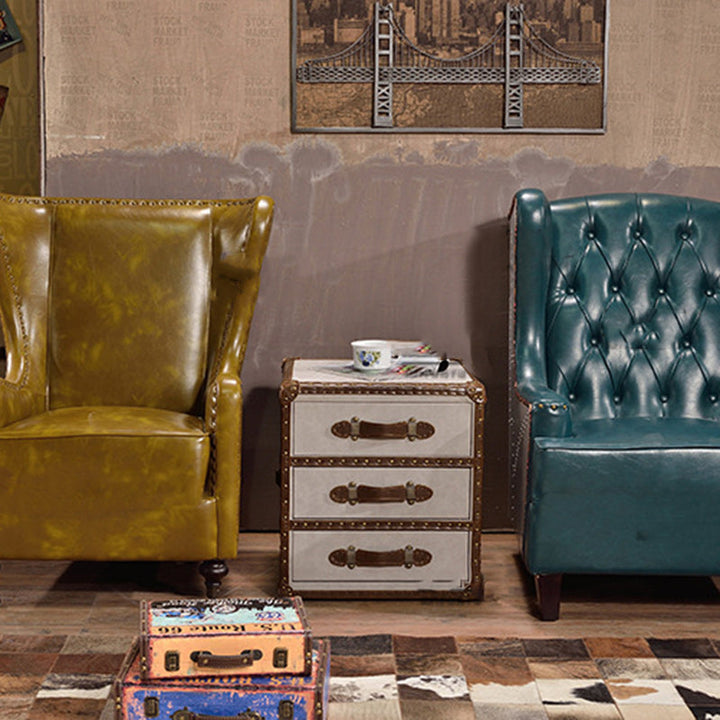 Contemporary Industrial Style Rectangular PU Leather Plywood Side Table 3-Drawer For Living Room